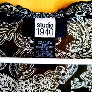Studio 1940 sheer top in black and white